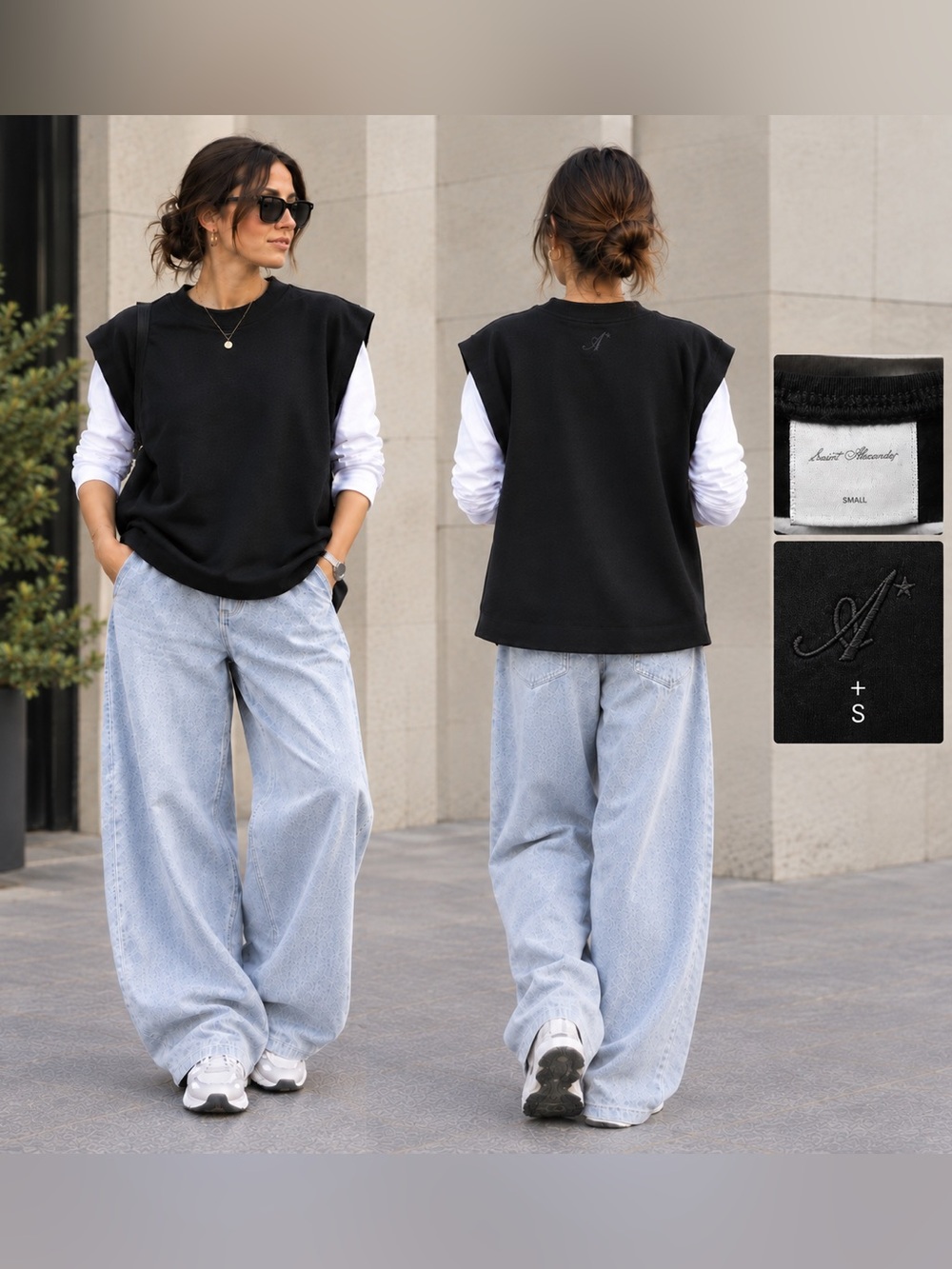 Saint Alexander Oversized Sleeveless Cotton Sweatshirt | Black | 100% Cotton